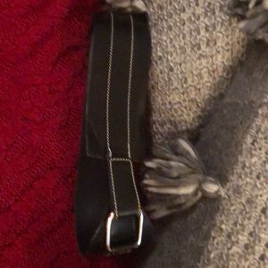 Wide Black leather belt w White over stitching